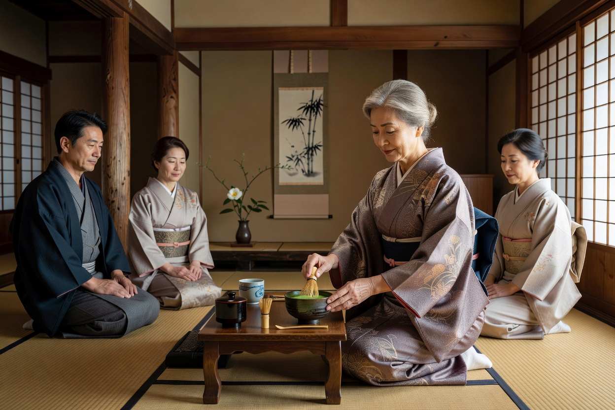 Traditional Matcha Japanese tea ceremony preparation in Kyoto